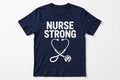 Navy Nurse Strong graphic tee with a heart-shaped stethoscope