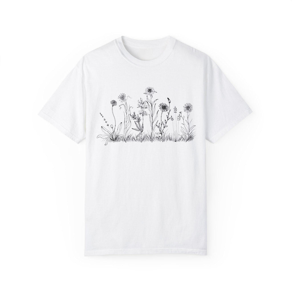 Wildflower floral boho graphic tee with hand-drawn wildflowers