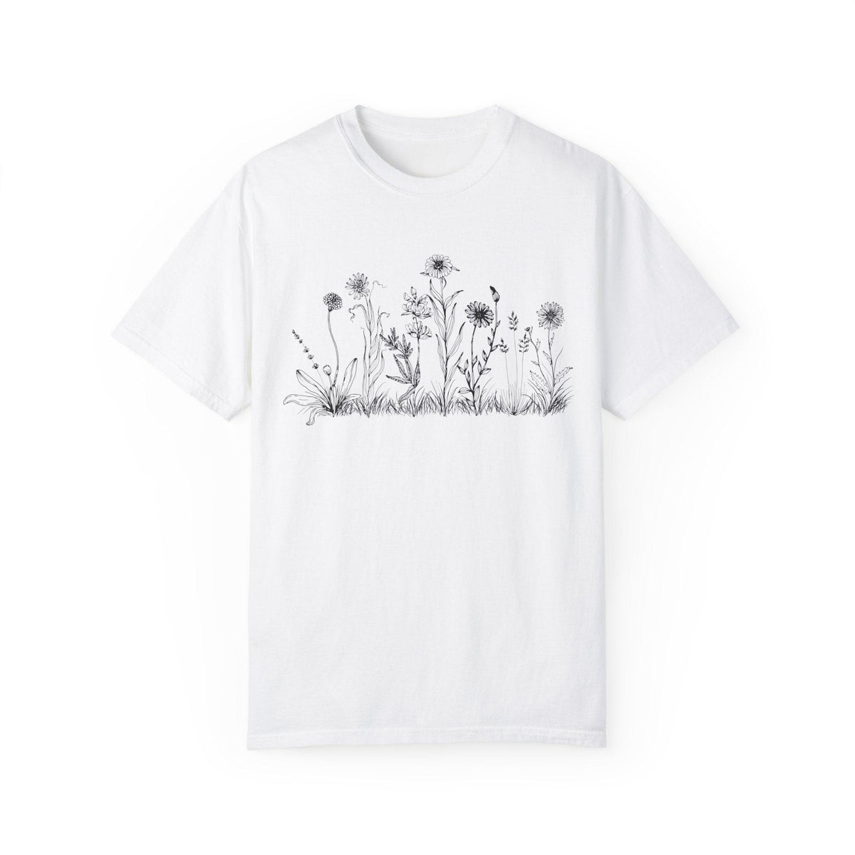 Wildflower floral boho graphic tee with hand-drawn wildflowers