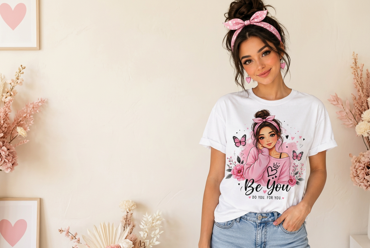 Blush-pink banner inspired by your Be You T-shirt