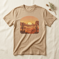 Desert Sunset Southwestern graphic tee with layered dunes and a golden sky
