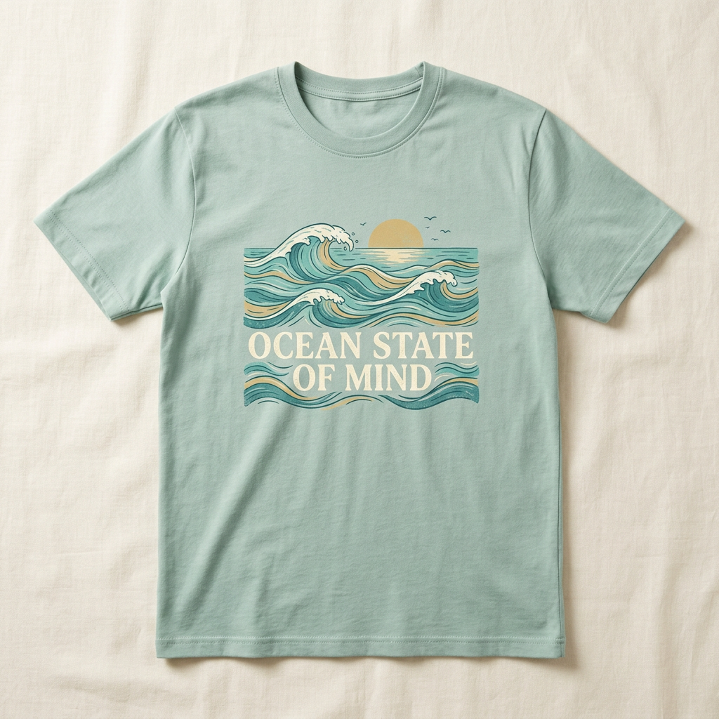 Ocean State of Mind beach graphic tee with coastal ocean waves