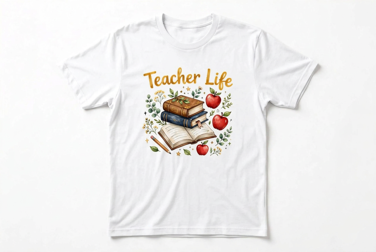 Teacher Life Graphic T-Shirt | Books & Apples Teacher Gift Tee