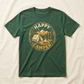 Happy Camper camping graphic tee with tent and campfire