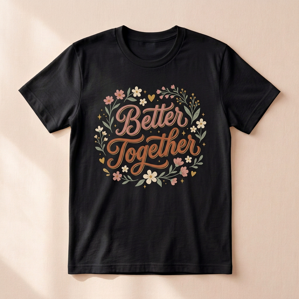 Better Together tee with floral and heart artwork