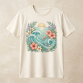 Ocean Bloom ocean floral graphic tee with turquoise waves and hibiscus
