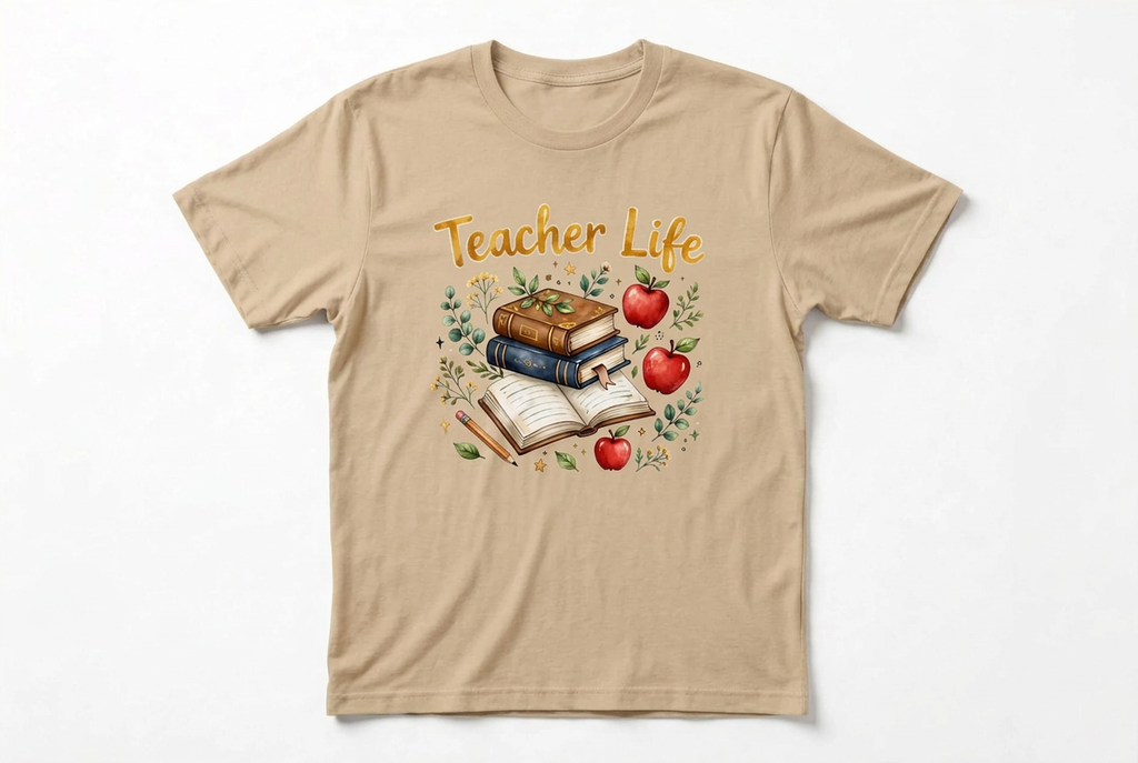 Teacher Life Graphic T-Shirt | Books & Apples Teacher Gift Tee