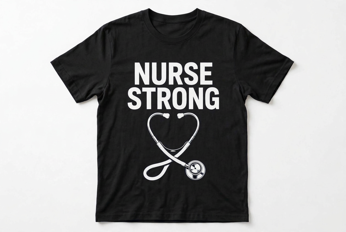 Nurse Strong Stethoscope Graphic T-Shirt | Navy Nurse Gift Tee