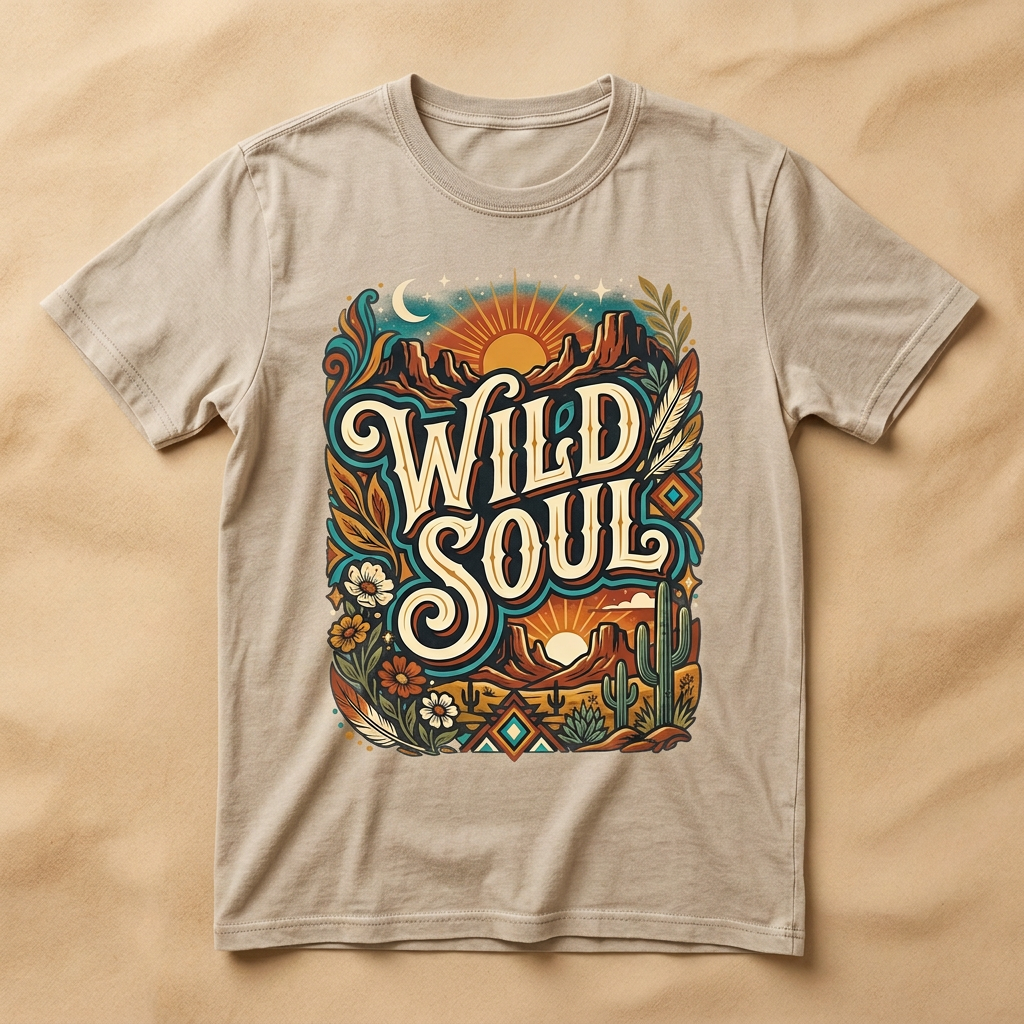 Wild Soul boho graphic tee in beige