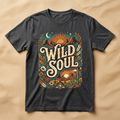 Wild Soul boho graphic tee with desert sunset and cacti artwork