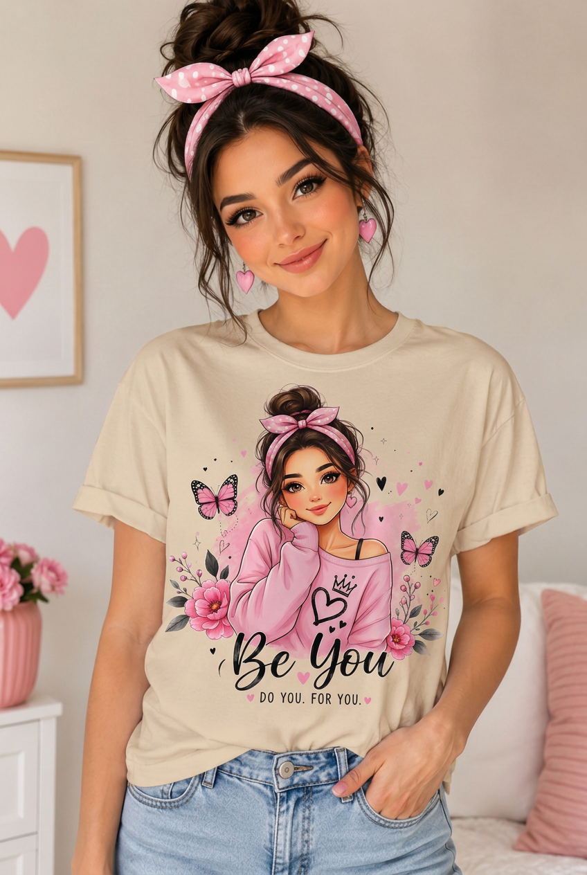 Be You Women's Graphic T-Shirt | Butterfly Floral Custom Tee