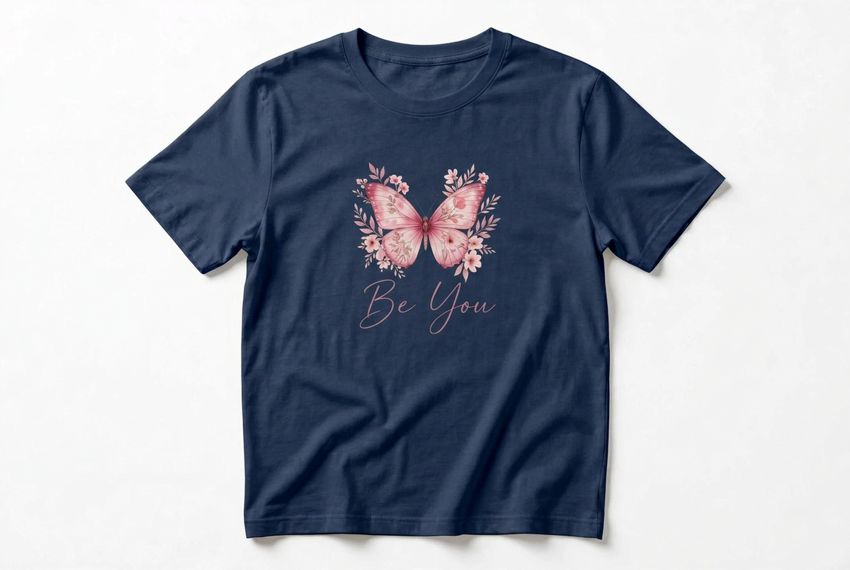 Be You Pink Butterfly Graphic T-Shirt | Cream Floral Women's Tee
