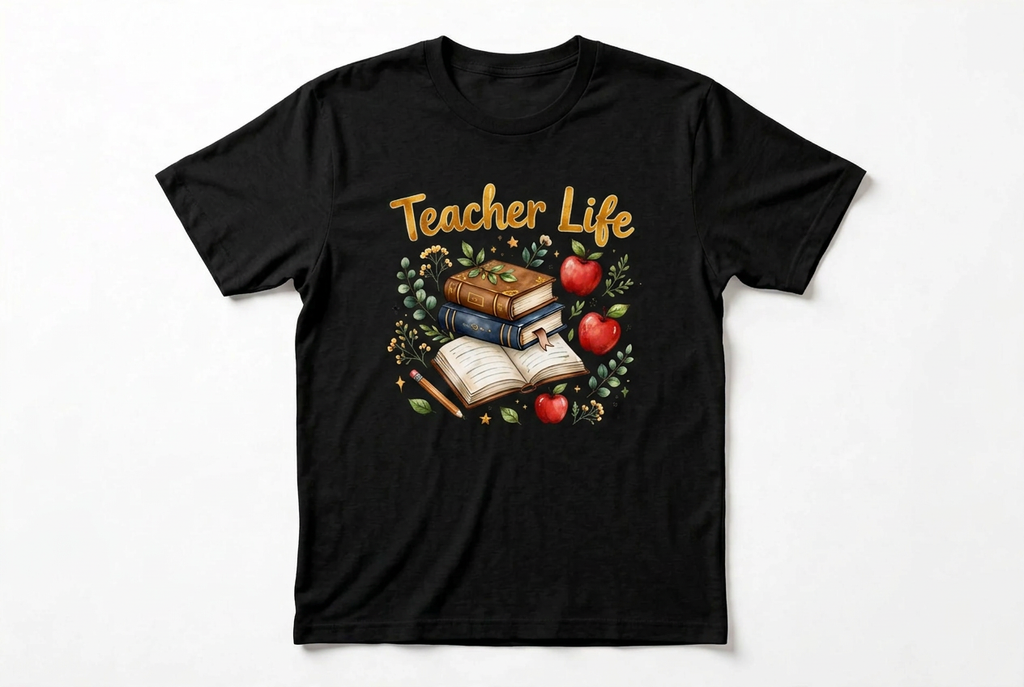 Teacher Life Graphic T-Shirt | Books & Apples Teacher Gift Tee