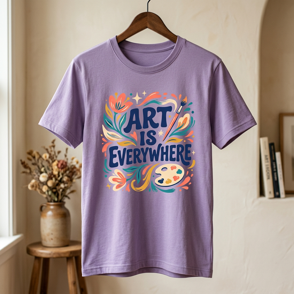 Art Is Everywhere artist graphic tee with a paintbrush and palette