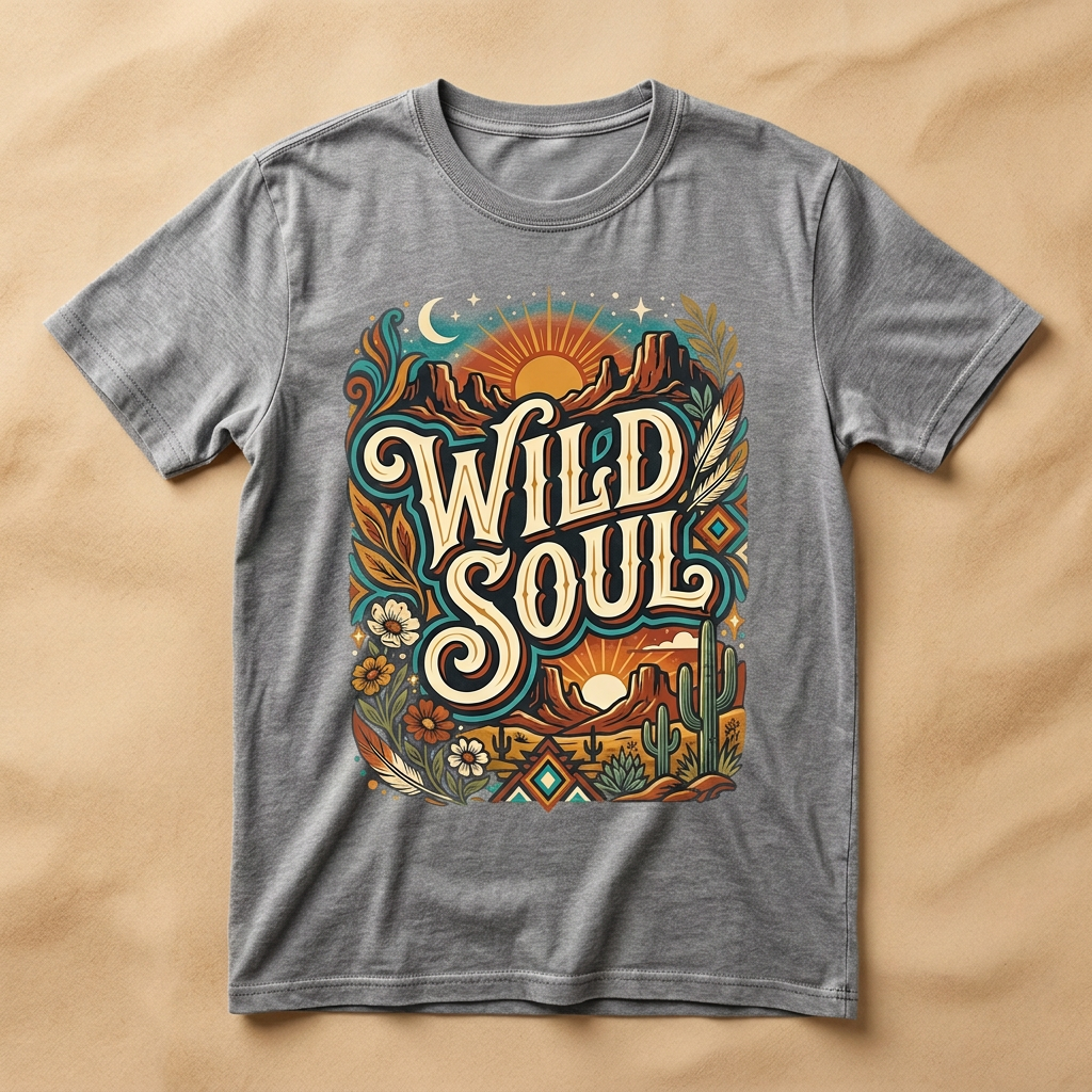 Wild Soul boho graphic tee in gray