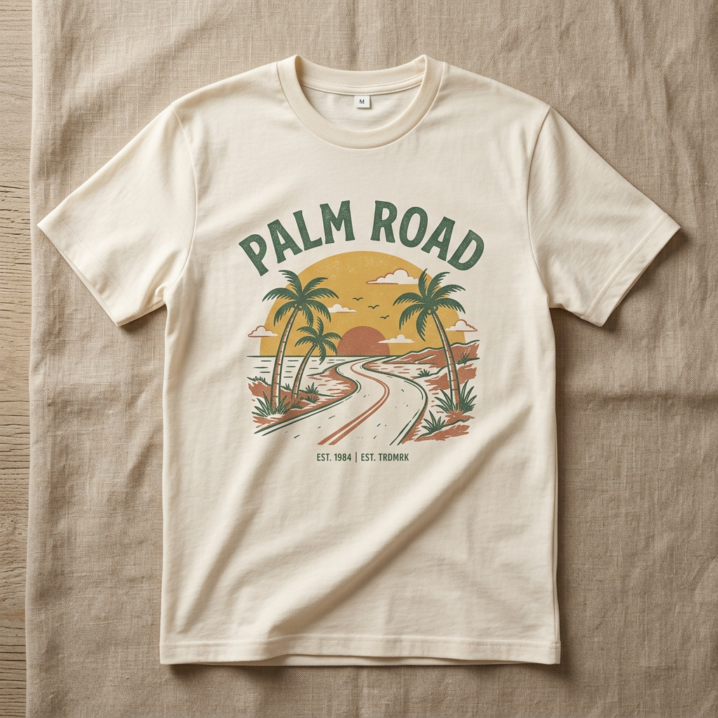 Palm Road tropical palm tree graphic tee
