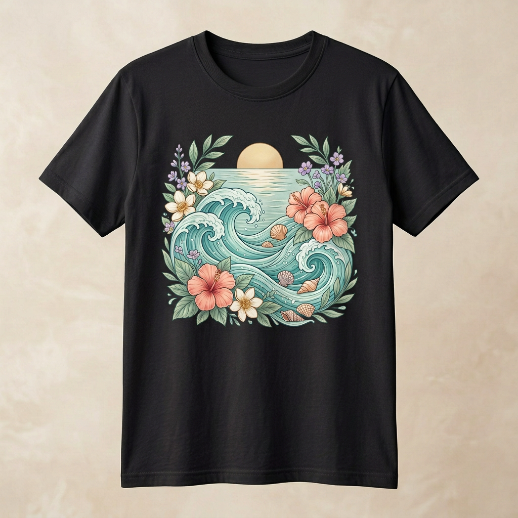 Ocean Bloom Graphic Tee | Ocean Floral T-Shirt