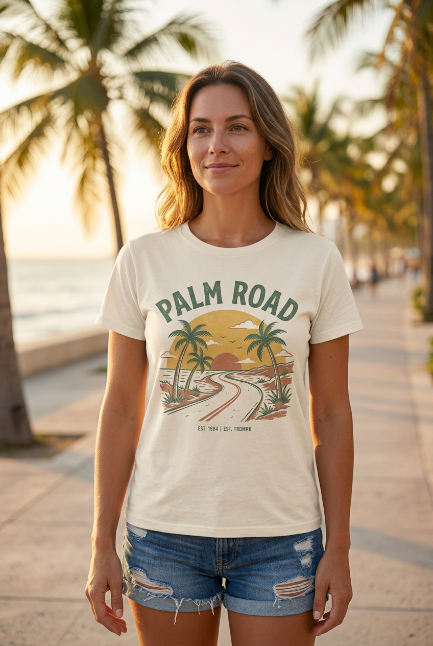 Palm Road graphic tee design detail