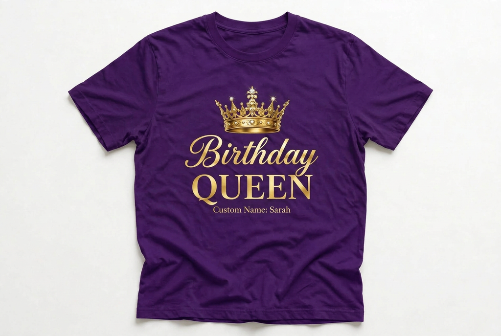 Birthday Queen Custom Name T-Shirt | Black & Gold Birthday Tee
