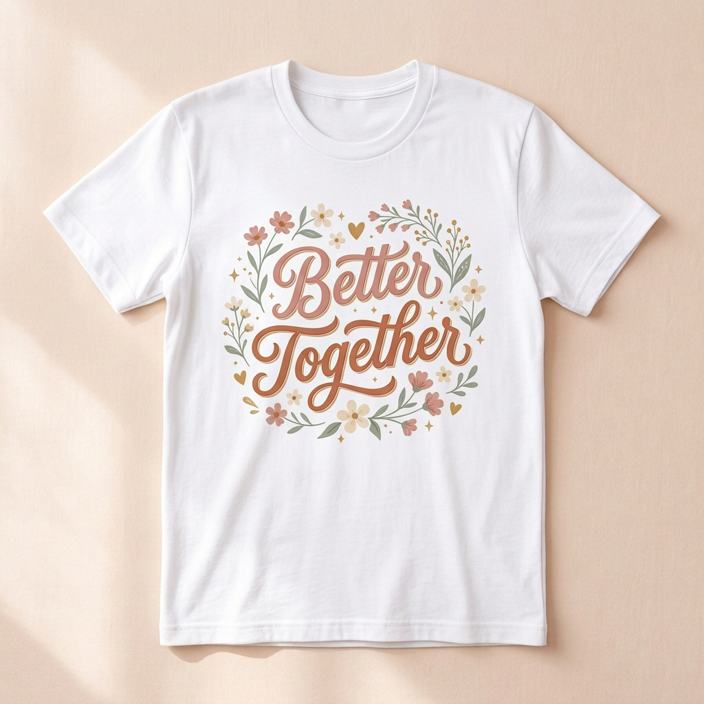 Better Together floral graphic tee design detail