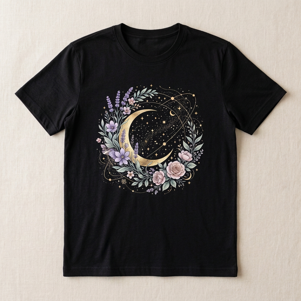 Cosmic Bloom Graphic Tee | Celestial Floral T-Shirt