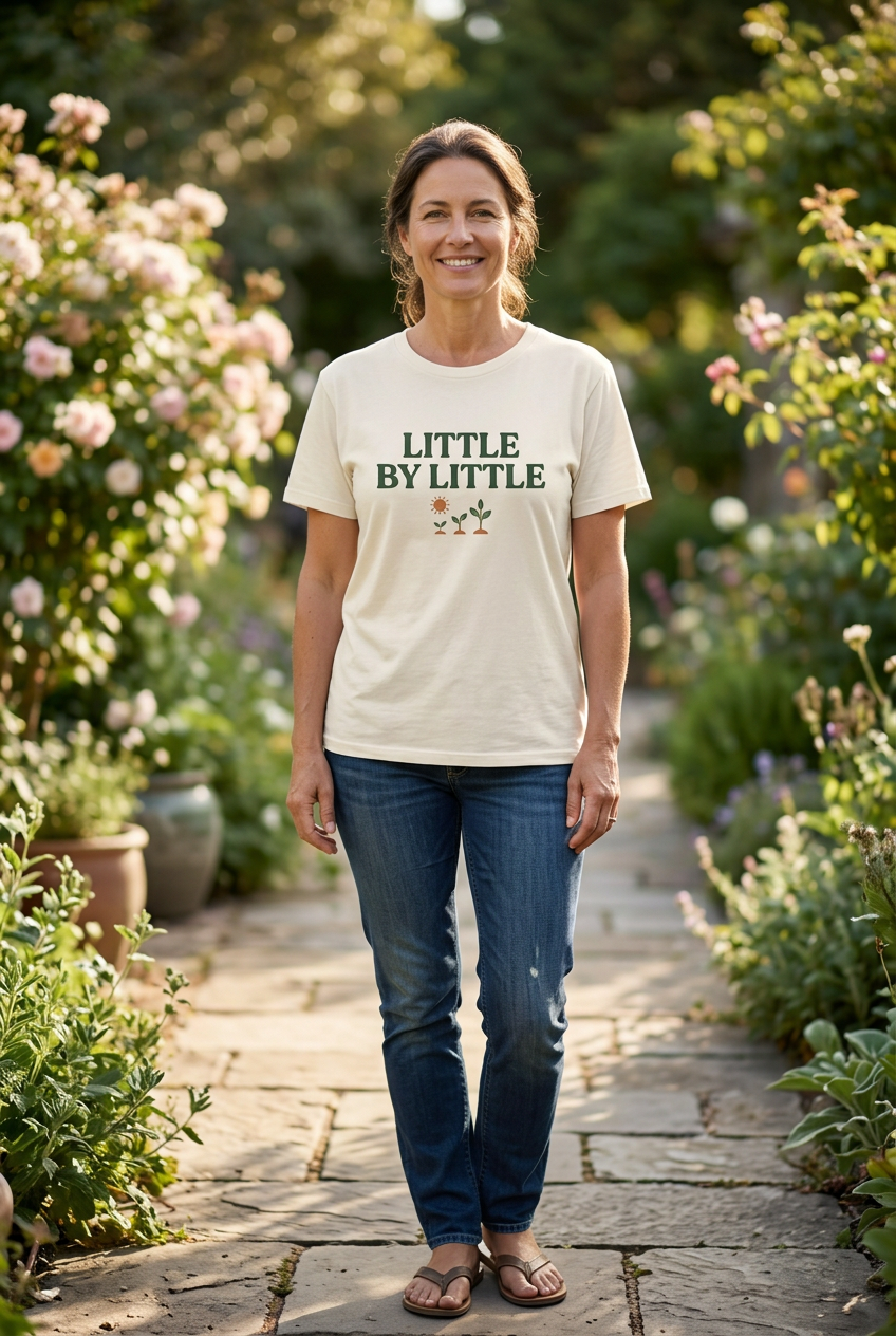 Little by Little graphic tee design detail