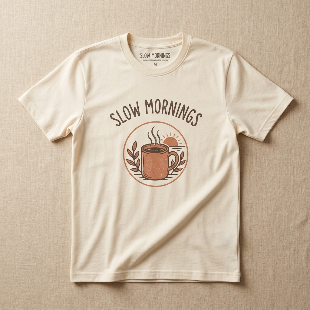 Slow Mornings graphic tee design detail