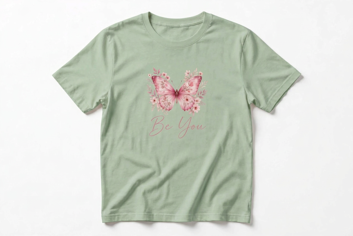 Be You Pink Butterfly Graphic T-Shirt | Cream Floral Women's Tee