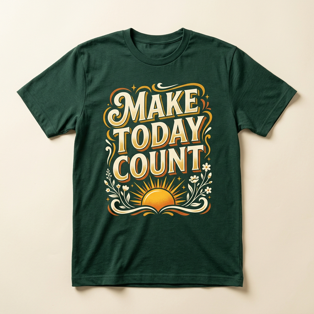 Make Today Count motivational graphic tee with a golden sunrise