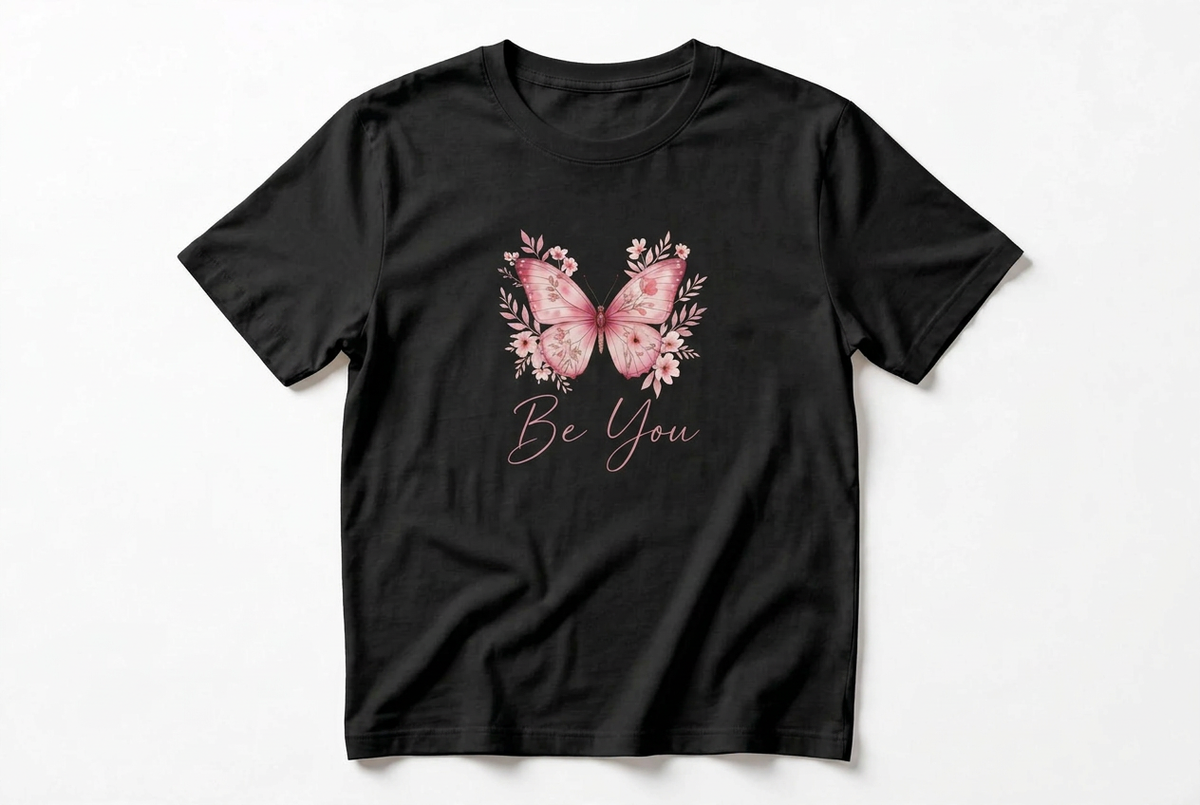 Be You Pink Butterfly Graphic T-Shirt | Cream Floral Women's Tee