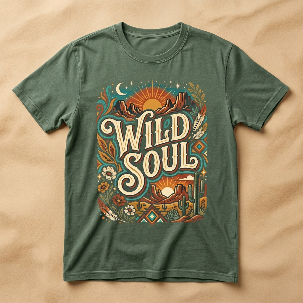 Wild Soul boho graphic tee in sage green