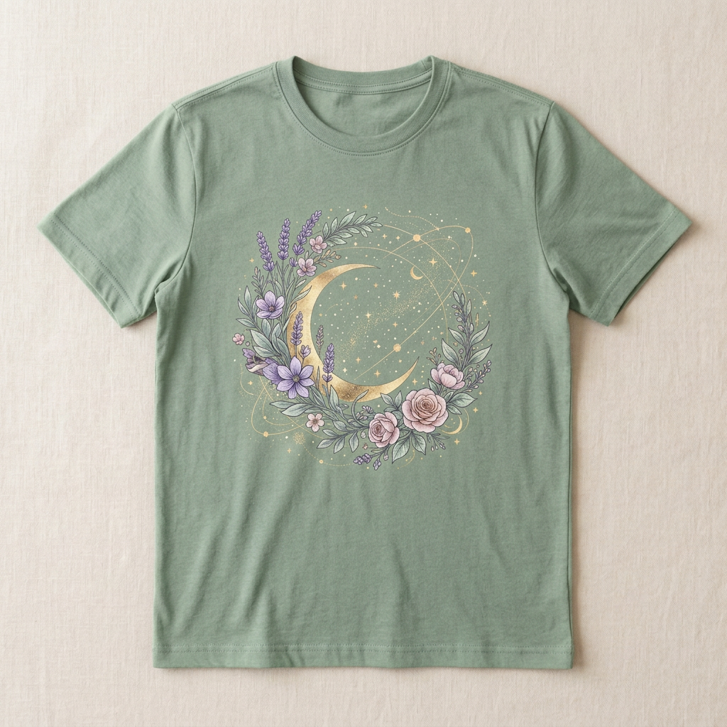 Cosmic Bloom Graphic Tee | Celestial Floral T-Shirt