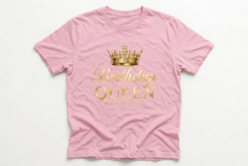 Birthday Queen Custom Name T-Shirt | Black & Gold Birthday Tee