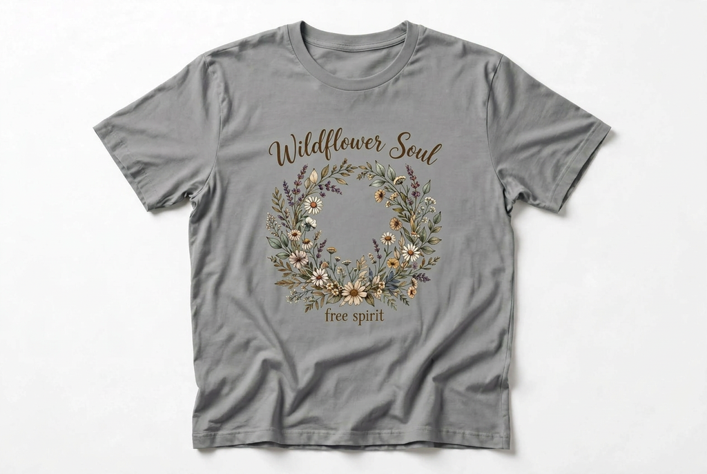 Wildflower Soul Floral Graphic T-Shirt | Sage Green Boho Tee