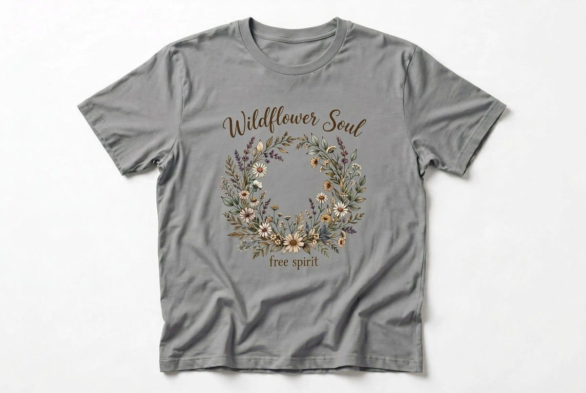 Wildflower Soul Floral Graphic T-Shirt | Sage Green Boho Tee