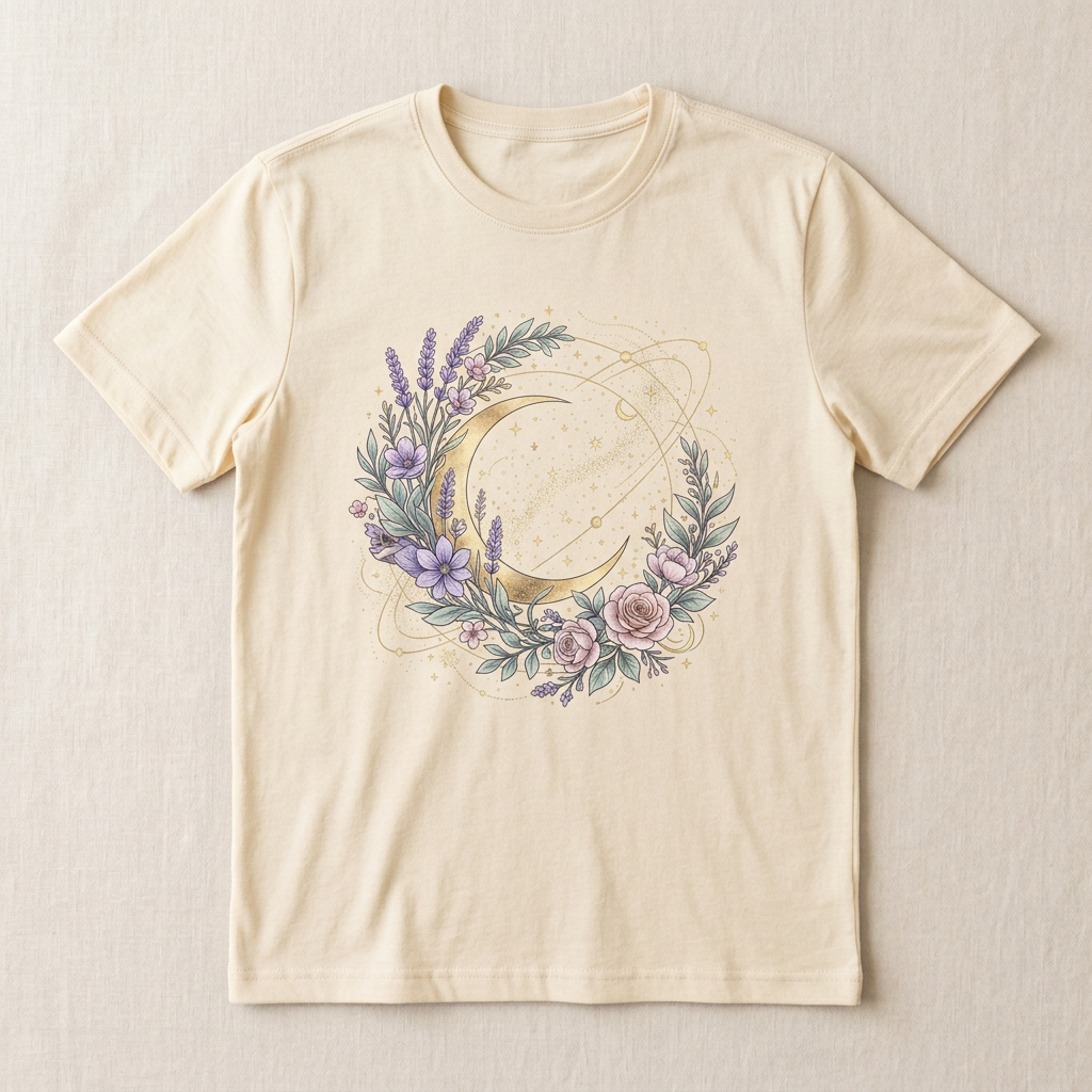 Cosmic Bloom Graphic Tee | Celestial Floral T-Shirt