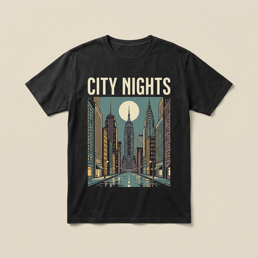 City Nights urban skyline graphic tee