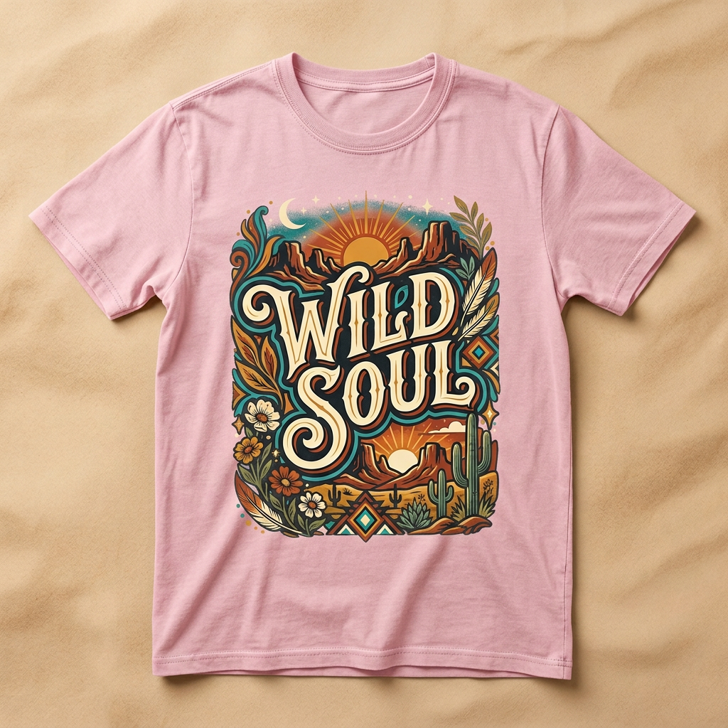 Wild Soul boho graphic tee in pink