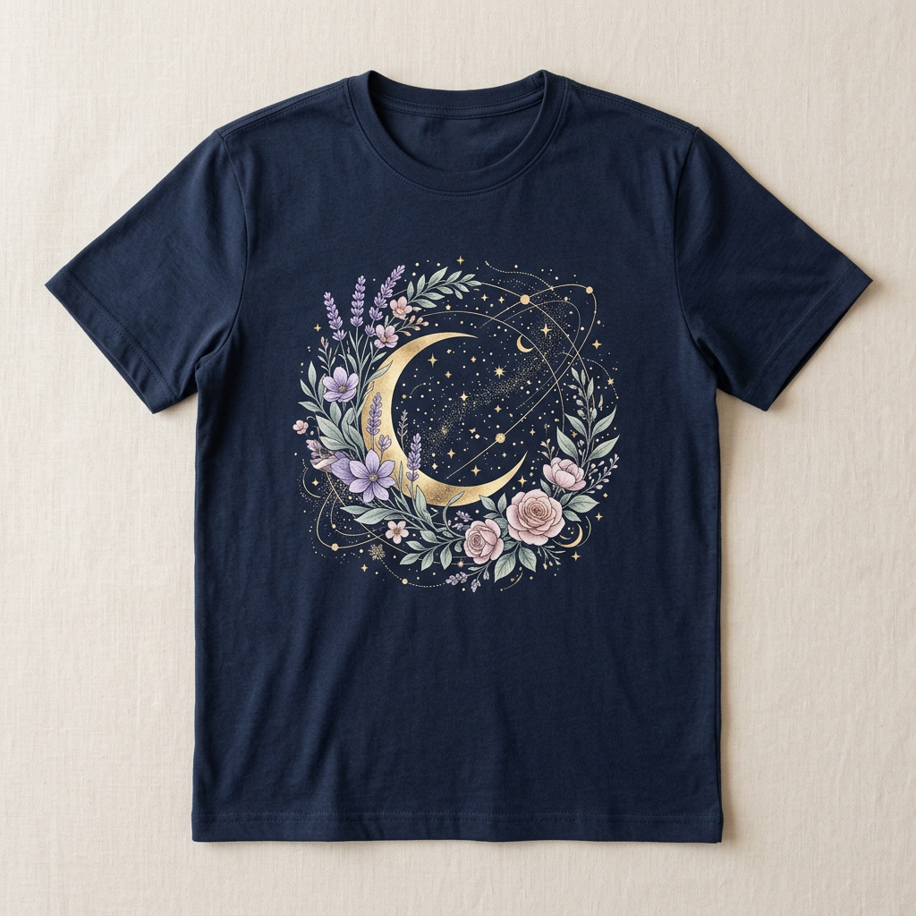 Cosmic Bloom celestial floral graphic tee