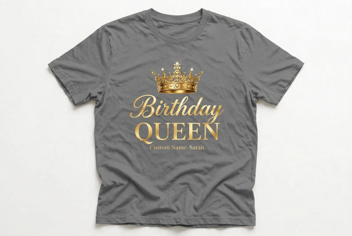 Birthday Queen Custom Name T-Shirt | Black & Gold Birthday Tee